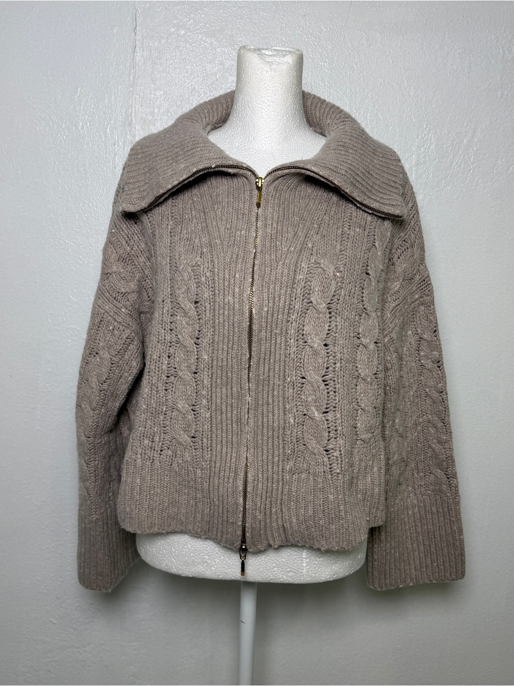 Abercrombie & Fitch Cable Knit Merino Wool Blend Full Zip Sweater Women's Small